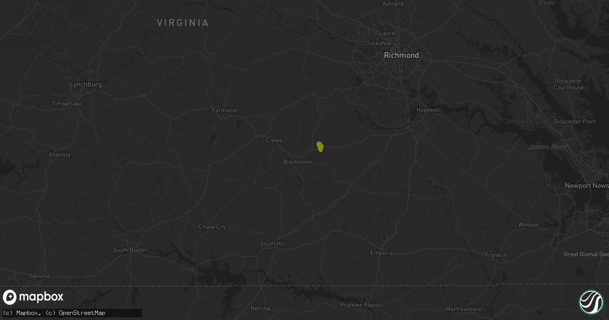 Hail map in Blackstone, VA on May 14, 2025