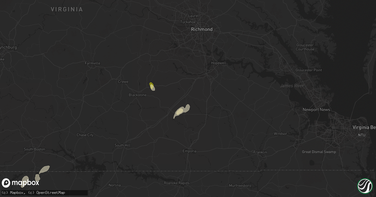 Hail map in Dinwiddie, VA on May 14, 2025