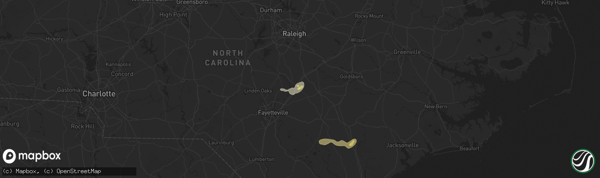 Hail map in Dunn, NC on May 14, 2025