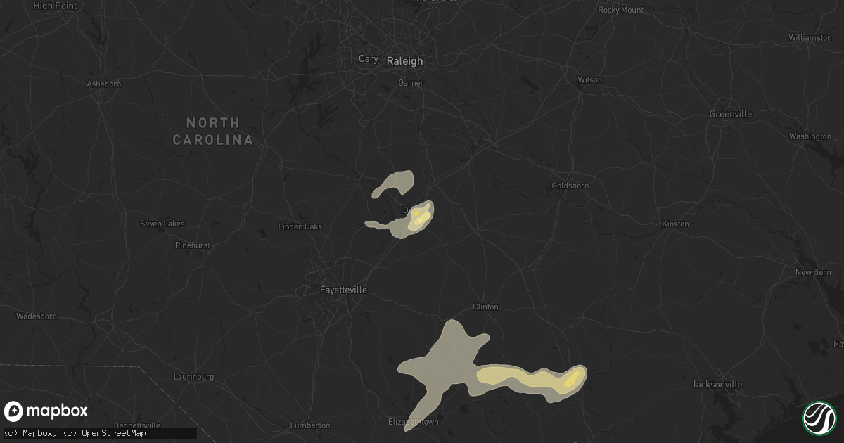 Hail map in Dunn, NC on May 14, 2025