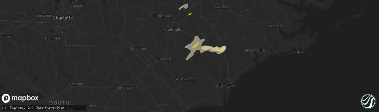 Hail map in Elizabethtown, NC on May 14, 2025