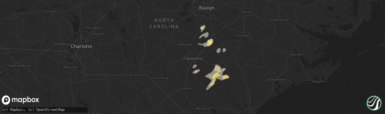 Hail map in Fayetteville, NC on May 14, 2025