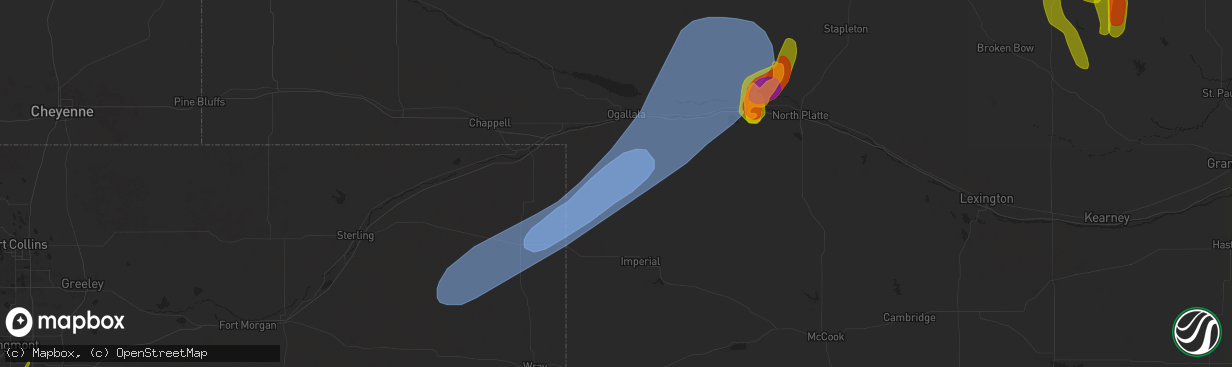 Hail map in Grant, NE on May 14, 2025