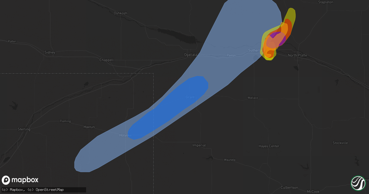 Hail map in Grant, NE on May 14, 2025