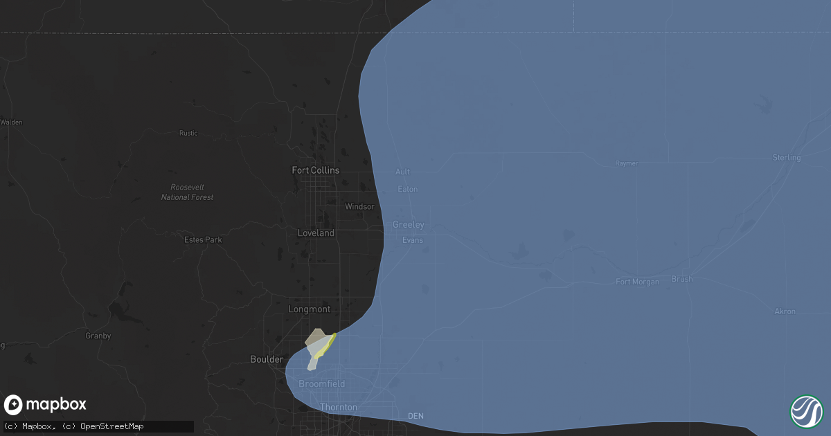 Hail map in Greeley, CO on May 14, 2025