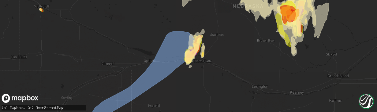Hail map in Hershey, NE on May 14, 2025