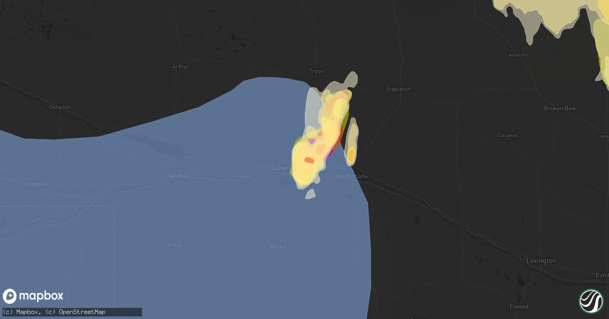 Hail map in Hershey, NE on May 14, 2025