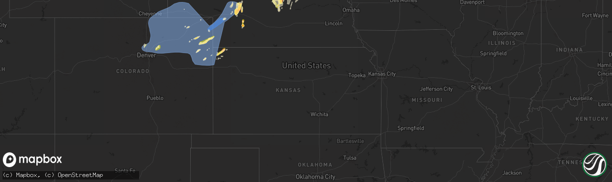 Hail map in Kansas on May 14, 2025