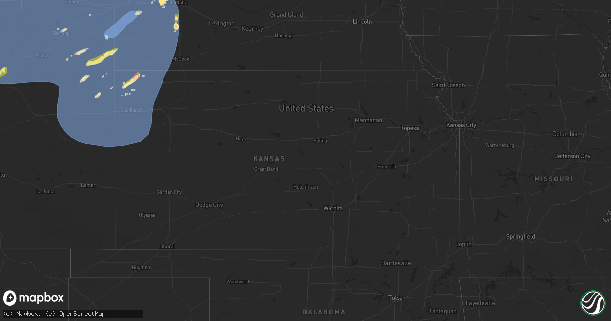 Hail map in Kansas on May 14, 2025
