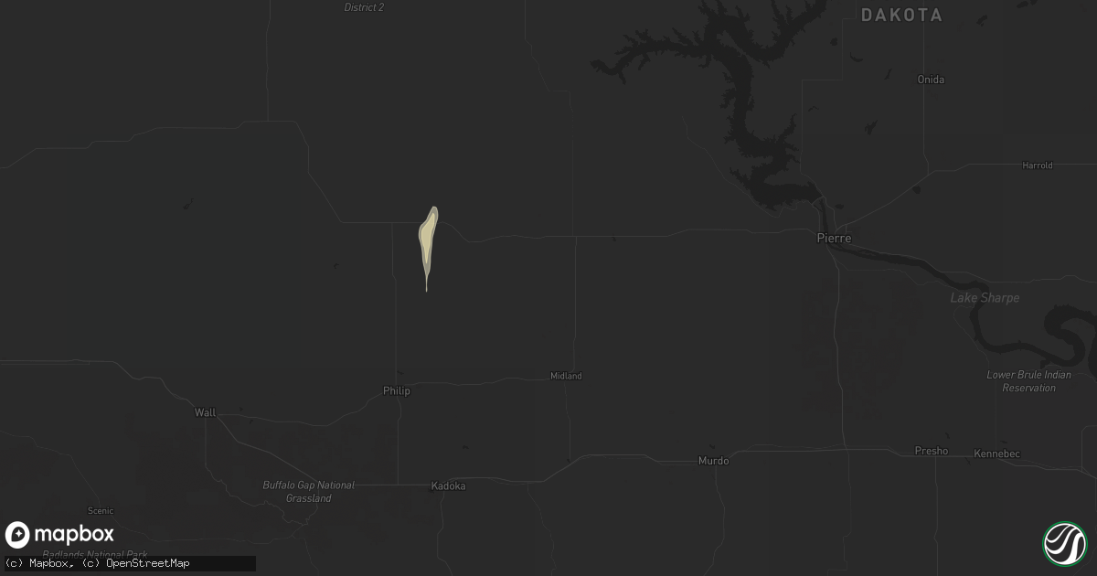 Hail map in Midland, SD on May 14, 2025