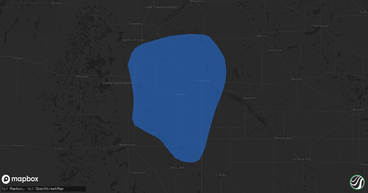 Hail map in Milbank, SD on May 14, 2025