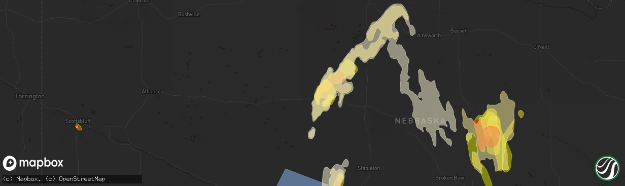 Hail map in Mullen, NE on May 14, 2025