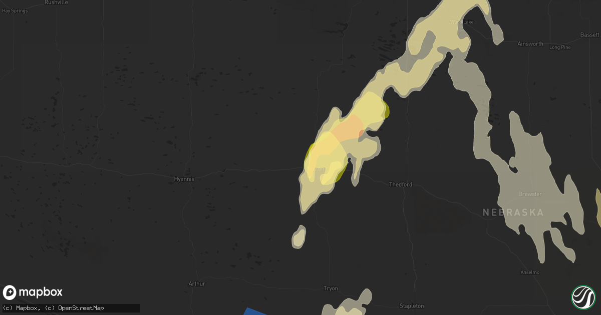 Hail map in Mullen, NE on May 14, 2025
