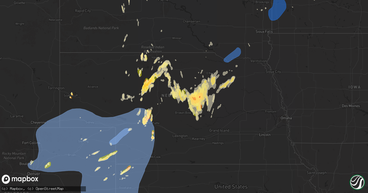 Hail map in Nebraska on May 14, 2025