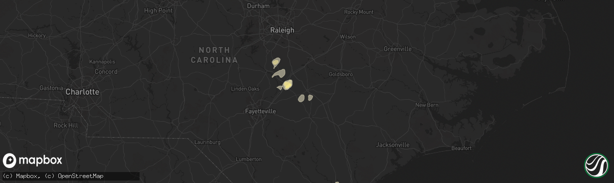Hail map in Newton Grove, NC on May 14, 2025
