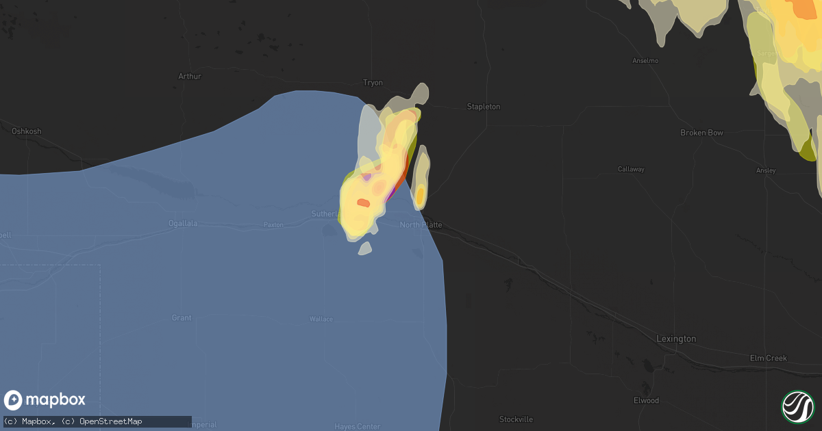 Hail map in North Platte, NE on May 14, 2025