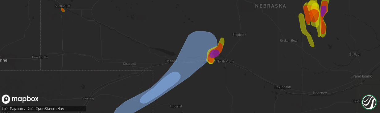 Hail map in Paxton, NE on May 14, 2025