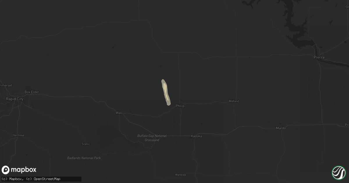 Hail map in Philip, SD on May 14, 2025