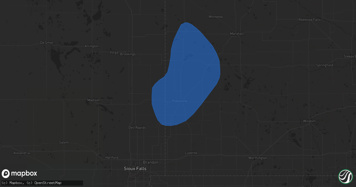 Hail map in Pipestone, MN on May 14, 2025