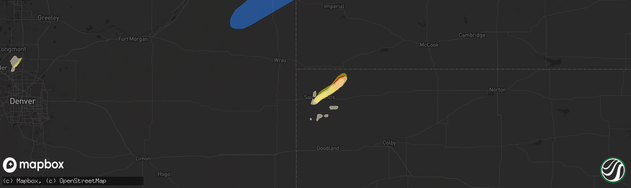 Hail map in Saint Francis, KS on May 14, 2025