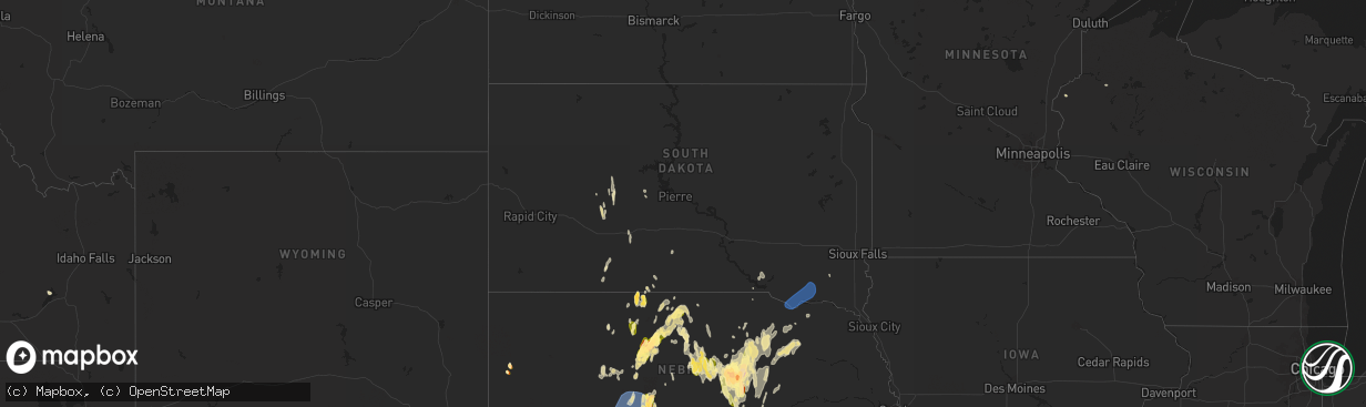 Hail map in South Dakota on May 14, 2025