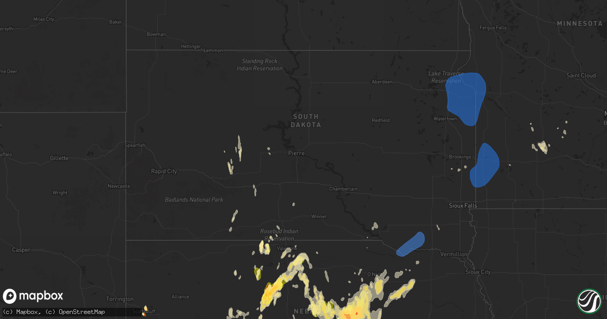 Hail map in South Dakota on May 14, 2025
