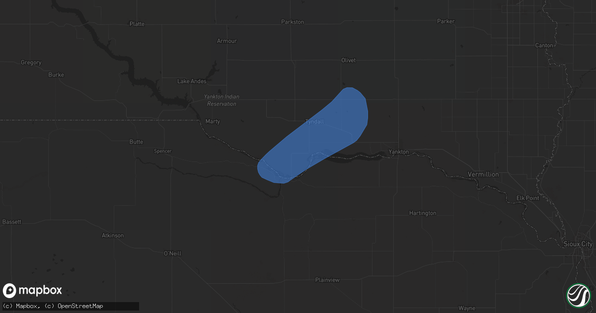 Hail map in Springfield, SD on May 14, 2025