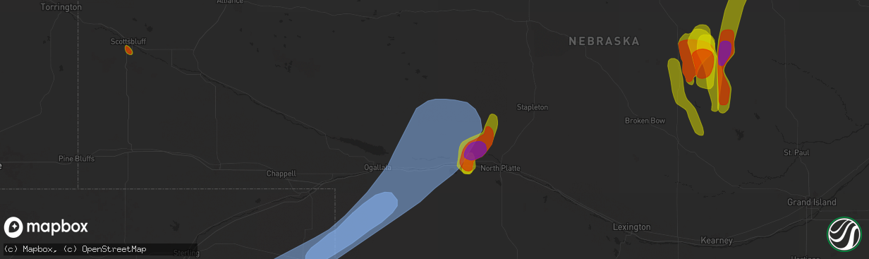 Hail map in Sutherland, NE on May 14, 2025