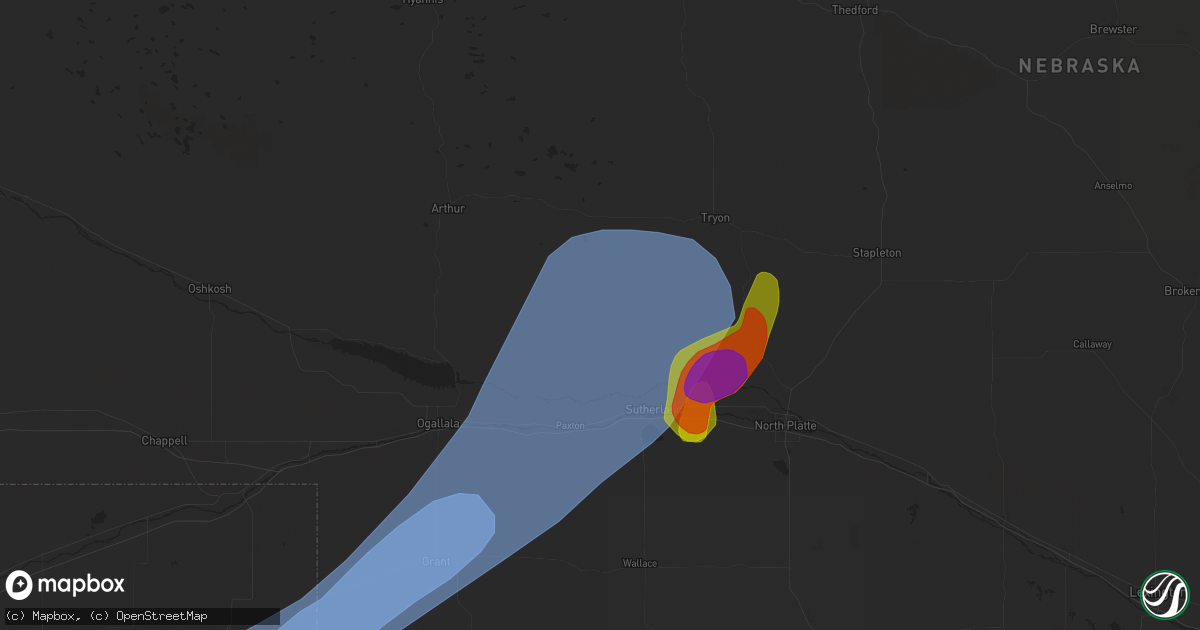 Hail map in Sutherland, NE on May 14, 2025