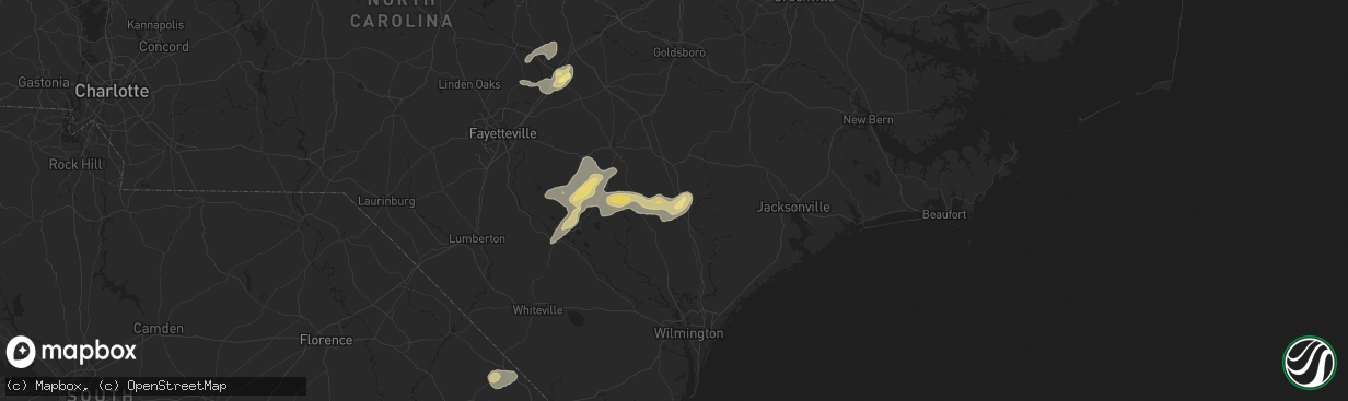 Hail map in Teachey, NC on May 14, 2025