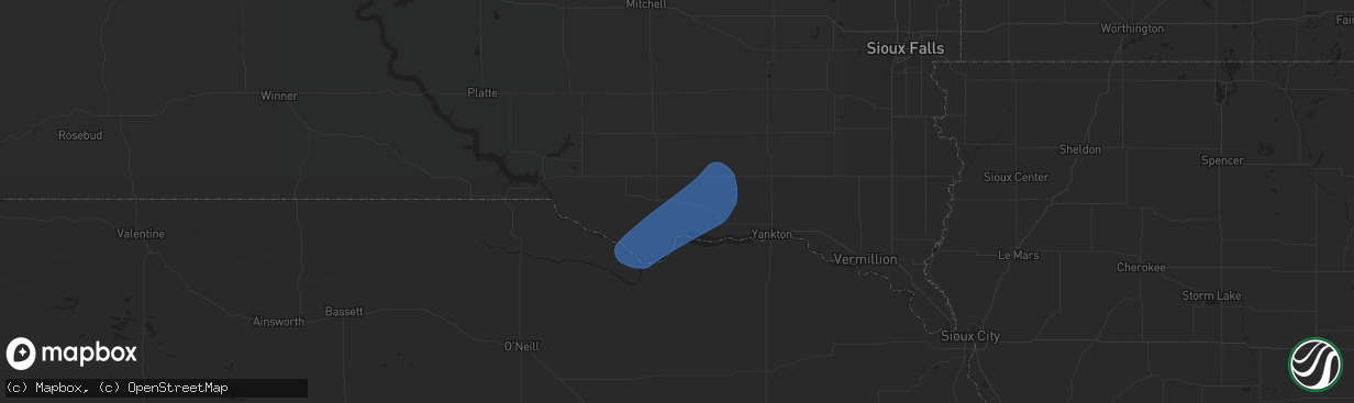 Hail map in Tyndall, SD on May 14, 2025