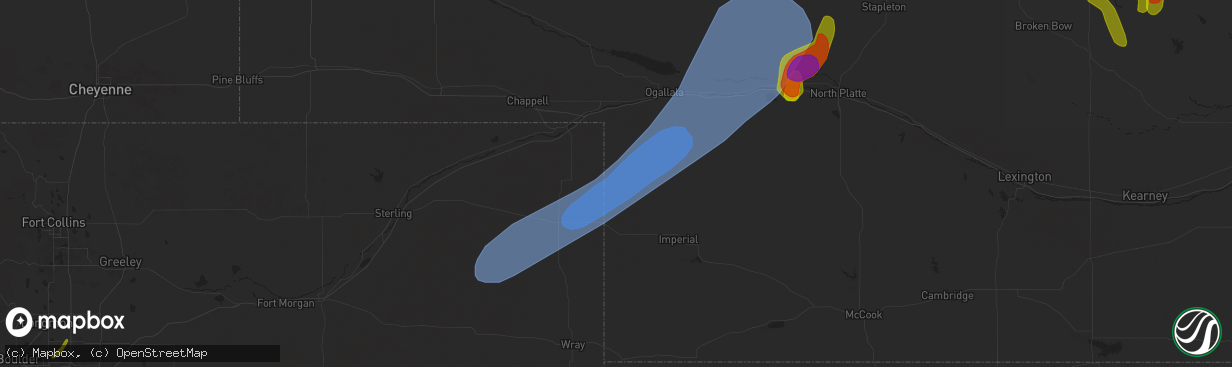 Hail map in Venango, NE on May 14, 2025