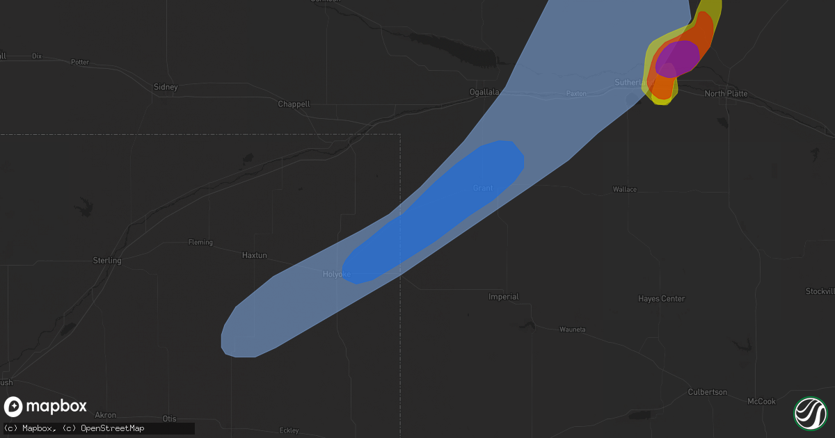 Hail map in Venango, NE on May 14, 2025