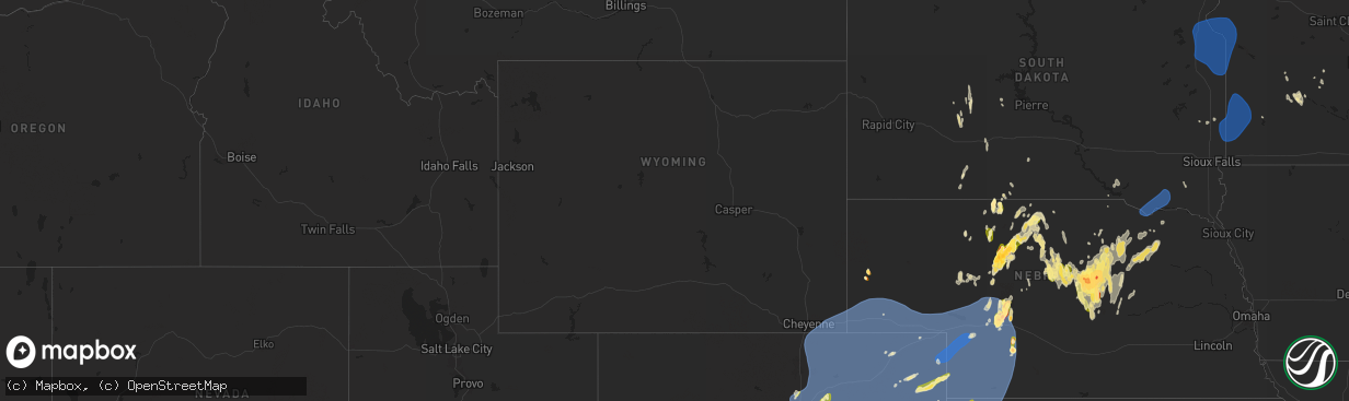 Hail map in Wyoming on May 14, 2025