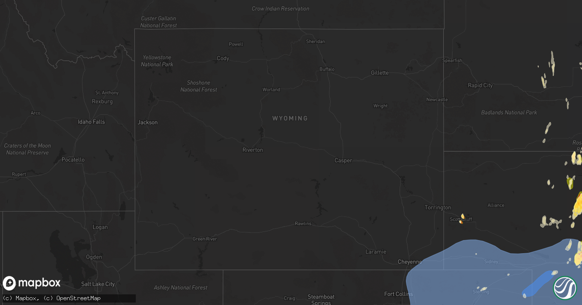Hail map in Wyoming on May 14, 2025