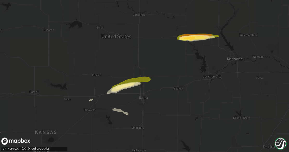 Hail map in Bennington, KS on May 14, 2026