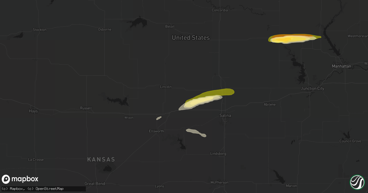 Hail map in Beverly, KS on May 14, 2026