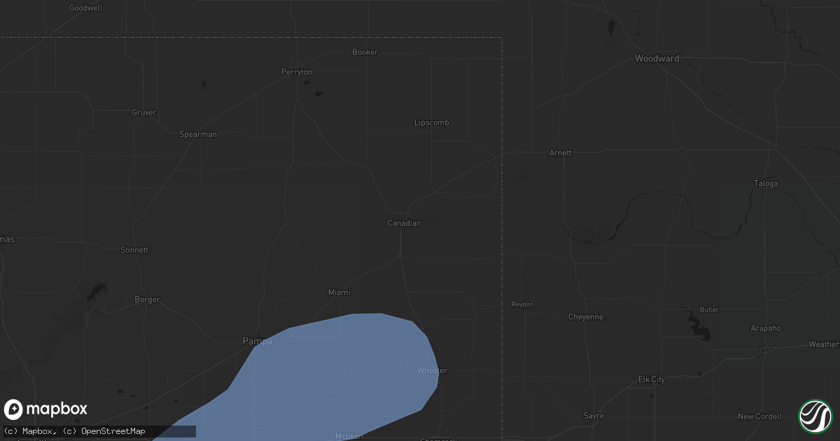 Hail map in Canadian, TX on May 14, 2026