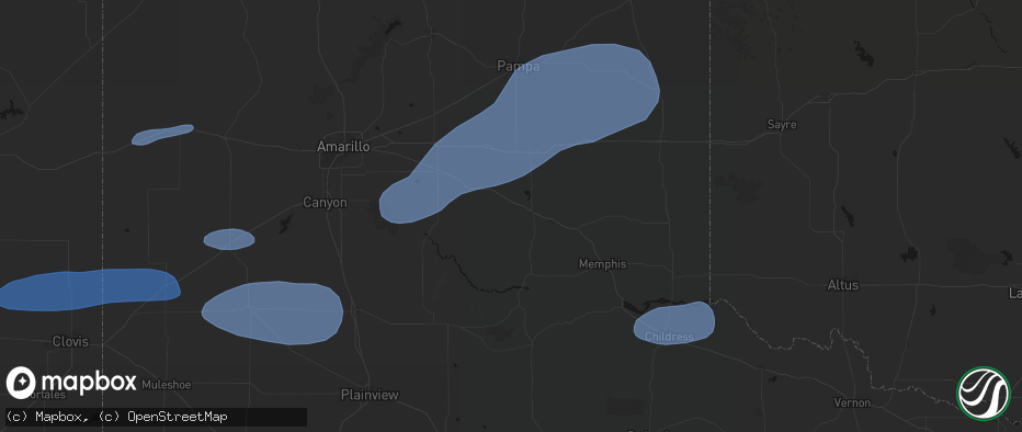 Hail map in Clarendon, TX on May 14, 2026