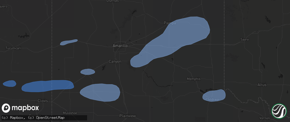 Hail map in Claude, TX on May 14, 2026