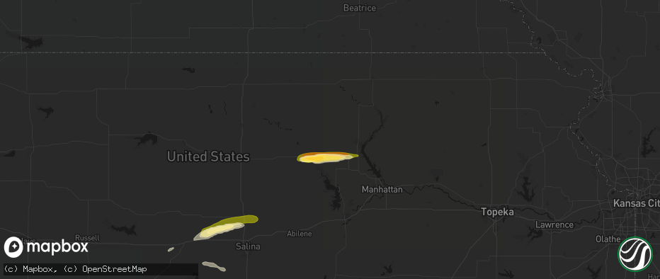 Hail map in Green, KS on May 14, 2026