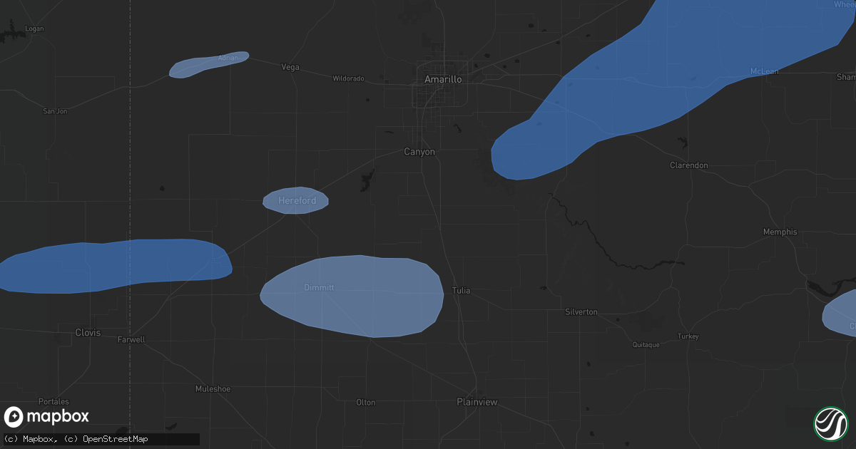 Hail map in Happy, TX on May 14, 2026