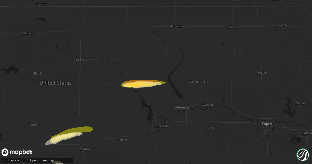 Hail map in Leonardville, KS on May 14, 2026