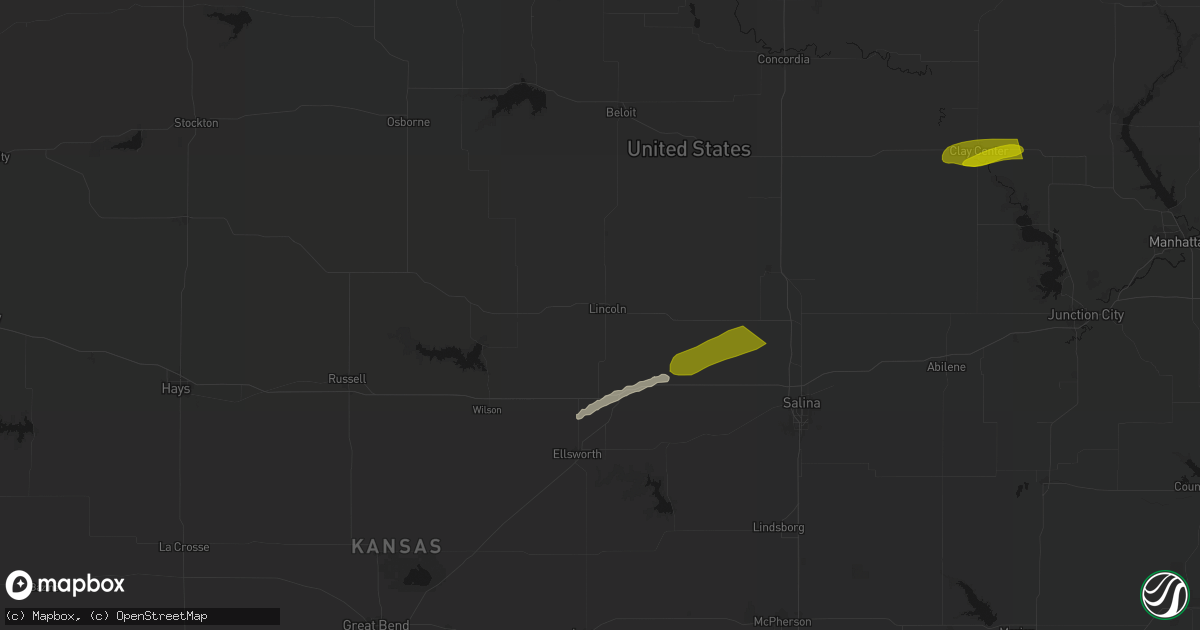 Hail map in Lincoln, KS on May 14, 2026