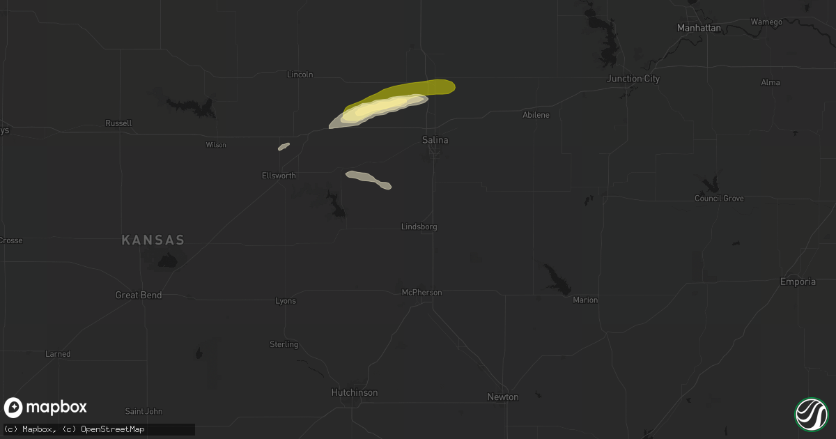 Hail map in Lindsborg, KS on May 14, 2026