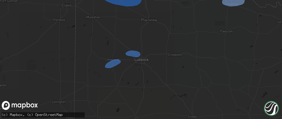 Hail map in Lubbock, TX on May 14, 2026