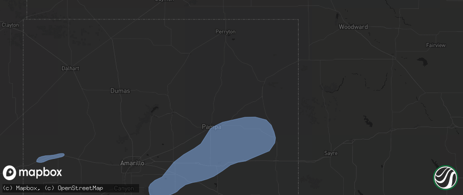 Hail map in Miami, TX on May 14, 2026