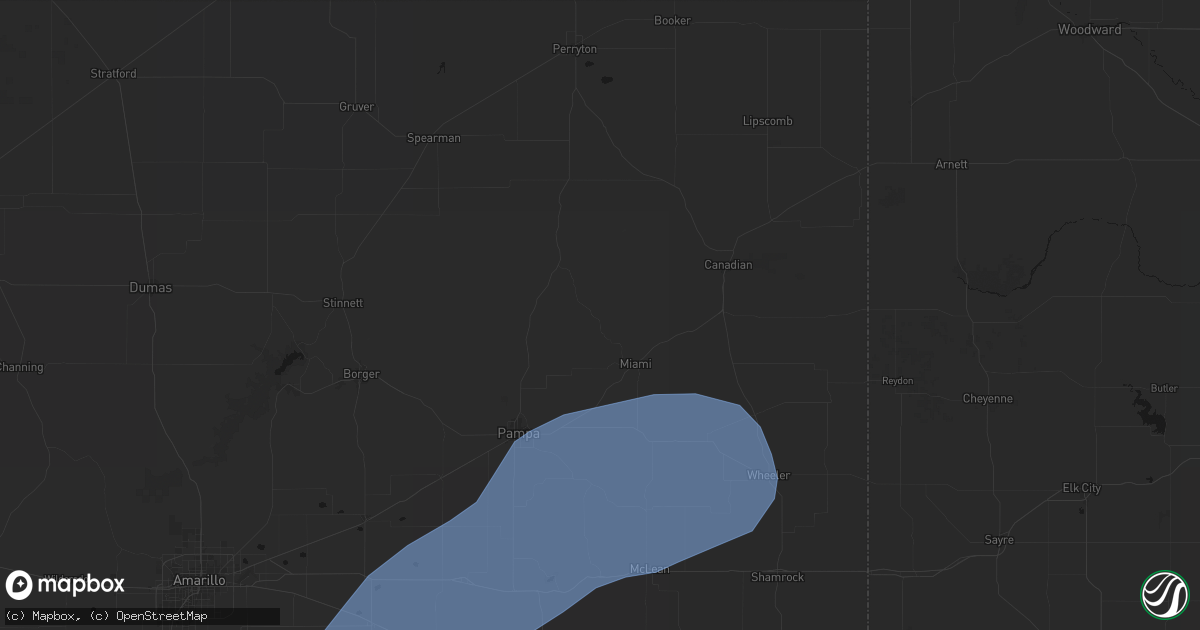 Hail map in Miami, TX on May 14, 2026