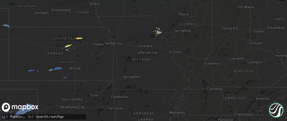 Hail map in Missouri on May 14, 2026