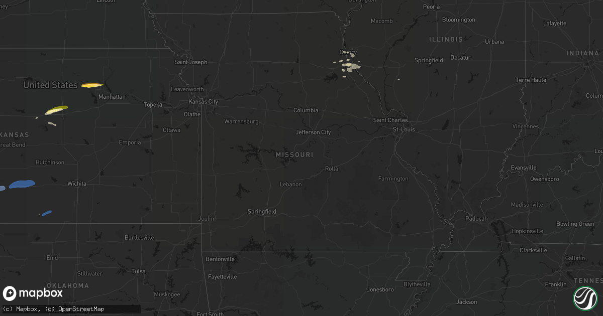 Hail map in Missouri on May 14, 2026